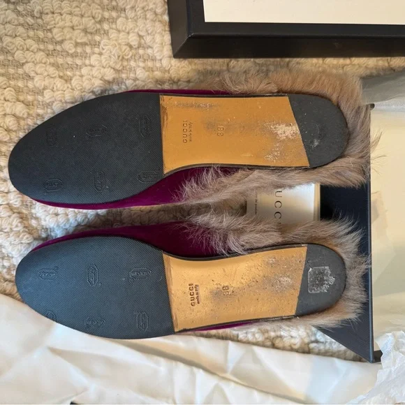 Gucci Velvet Fur-Lined Mules - Picture 4 of 6